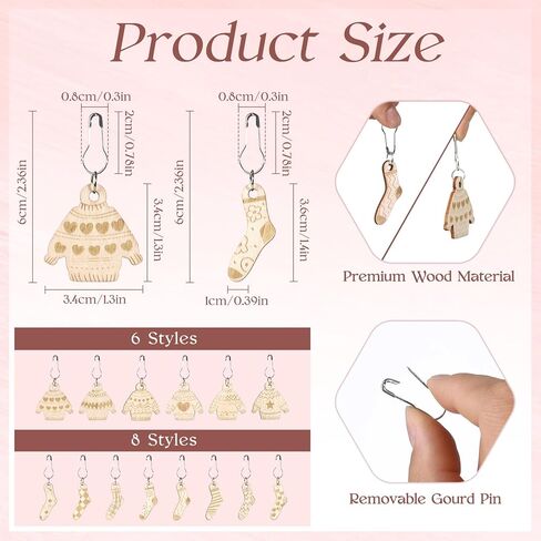 14 قطعة من علامات الغرز من TXIN للحياكة والكروشيه، علامات غرز كروشيه خشبية ساحرة قابلة للإزالة مع دبابيس أمان لمبة لملحقات أدوات الخياطة المصنوعة يدويًا in Kuwait