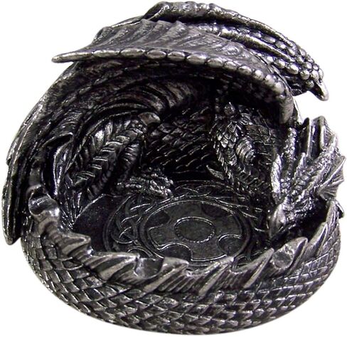 Silver Toned Metallic Resin Sleeping Dragon Coin Ash Tray, 4 3/4 Inch in Kuwait