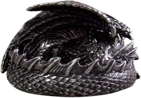 Silver Toned Metallic Resin Sleeping Dragon Coin Ash Tray, 4 3/4 Inch in Kuwait