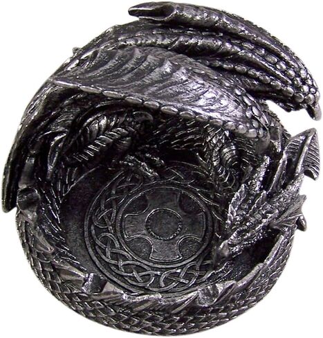 Silver Toned Metallic Resin Sleeping Dragon Coin Ash Tray, 4 3/4 Inch in Kuwait