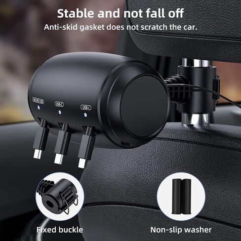 محطة شاحن سيارة متعددة قابلة للسحب، مسند للرأس 3 في 1، صندوق شحن، قاعدة شحن للعملاء للمقعد الخلفي مع محول شاحن سريع 36 وات QC 3.0 لجميع الهواتف|iPhone 15/14|Samsung|iPad|Android in Kuwait