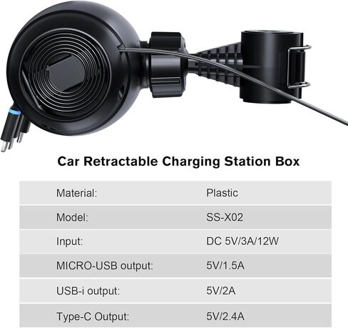 محطة شاحن سيارة متعددة قابلة للسحب، مسند للرأس 3 في 1، صندوق شحن، قاعدة شحن للعملاء للمقعد الخلفي مع محول شاحن سريع 36 وات QC 3.0 لجميع الهواتف|iPhone 15/14|Samsung|iPad|Android in Kuwait