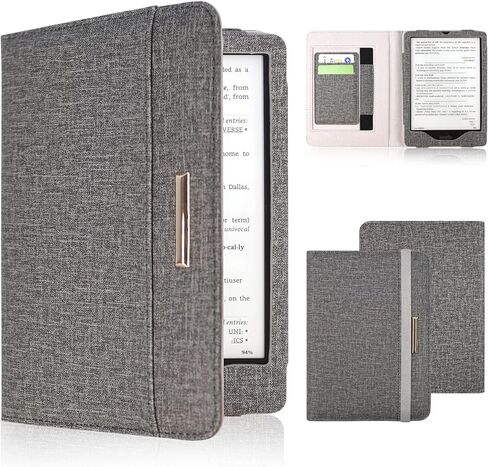 DMLuna Kindle Paperwhite Case, Fits 11th Generation 2021, 6.8", Smart Protective Durable Premium PU Leather Cover with Auto Sleep Wake, Hand Strap, Card Slots, Magnetic Clasp, Grey in Kuwait