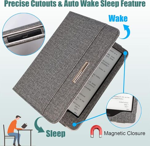 DMLuna Kindle Paperwhite Case, Fits 11th Generation 2021, 6.8", Smart Protective Durable Premium PU Leather Cover with Auto Sleep Wake, Hand Strap, Card Slots, Magnetic Clasp, Grey in Kuwait