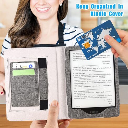 DMLuna Kindle Paperwhite Case, Fits 11th Generation 2021, 6.8", Smart Protective Durable Premium PU Leather Cover with Auto Sleep Wake, Hand Strap, Card Slots, Magnetic Clasp, Grey in Kuwait