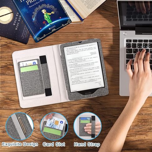 DMLuna Kindle Paperwhite Case, Fits 11th Generation 2021, 6.8", Smart Protective Durable Premium PU Leather Cover with Auto Sleep Wake, Hand Strap, Card Slots, Magnetic Clasp, Grey in Kuwait