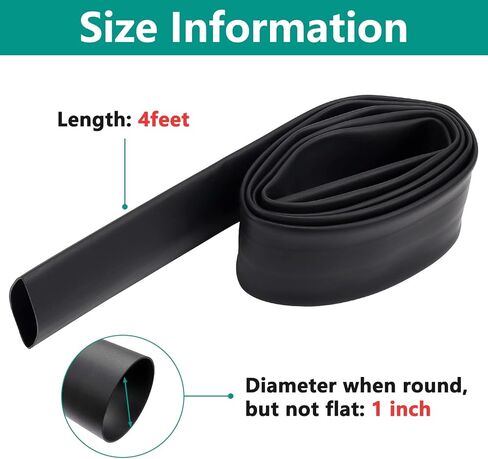 1 Inch Heat Shrink Tubing, 3:1 Ratio Dual Wall Shrinkable Wire Tube, 4 Ft Waterproof Heat Activated Adhesive Glue Lined Marine Shrink Tube (Black) in Kuwait