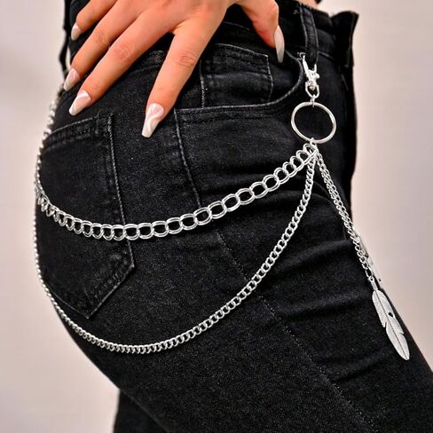 القوطي الطبقات السراويل سلسلة الفضة الشرير المحفظة سلسلة ريشة جان سلسلة للنساء والرجال in Kuwait