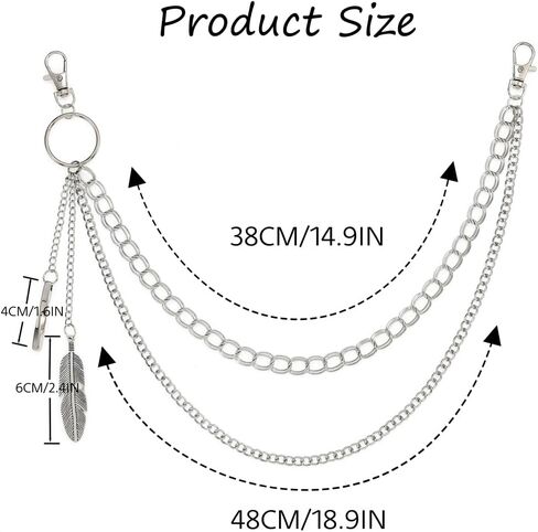 القوطي الطبقات السراويل سلسلة الفضة الشرير المحفظة سلسلة ريشة جان سلسلة للنساء والرجال in Kuwait
