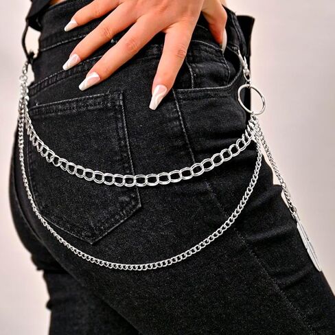 القوطي الطبقات السراويل سلسلة الفضة الشرير المحفظة سلسلة ريشة جان سلسلة للنساء والرجال in Kuwait