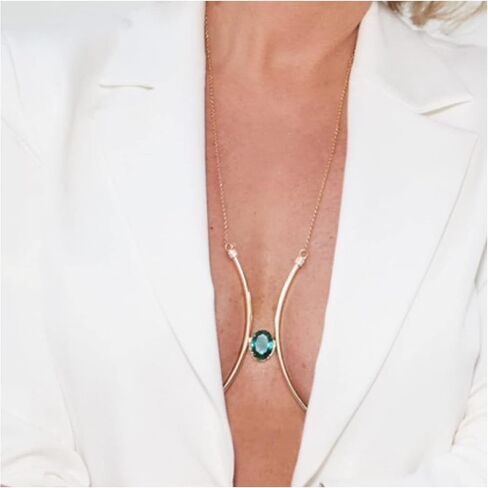Sexy Green Pendant Crystal Chest Bracket Chain Summer Bikini Rhinestone Bra Body Chain Festival Beach Rave Lingerie Body Chain Jewelry for Women(Bra&Chain-gold) in Saudi Arabia