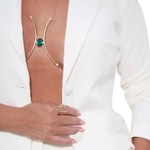 Sexy Green Pendant Crystal Chest Bracket Chain Summer Bikini Rhinestone Bra Body Chain Festival Beach Rave Lingerie Body Chain Jewelry for Women(Bra&Chain-gold) in Saudi Arabia