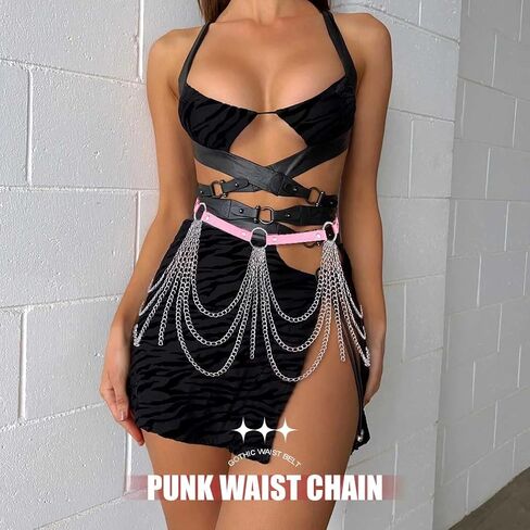 Cosydays Punk Waist Chain Belt Leather Body Chains Harness Tassels Ring Goth Belly Chain Layered Adjustable Party Rave Outfits Body Jewelry Accessoires for Women and Girls in Saudi Arabia