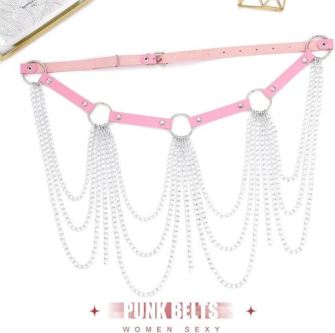 Cosydays Punk Waist Chain Belt Leather Body Chains Harness Tassels Ring Goth Belly Chain Layered Adjustable Party Rave Outfits Body Jewelry Accessoires for Women and Girls in Saudi Arabia