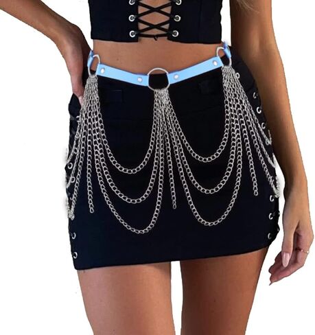 Cosydays Punk Waist Chain Belt Leather Body Chains Harness Tassels Ring Goth Belly Chain Layered Adjustable Party Rave Outfits Body Jewelry Accessoires for Women and Girls in Saudi Arabia