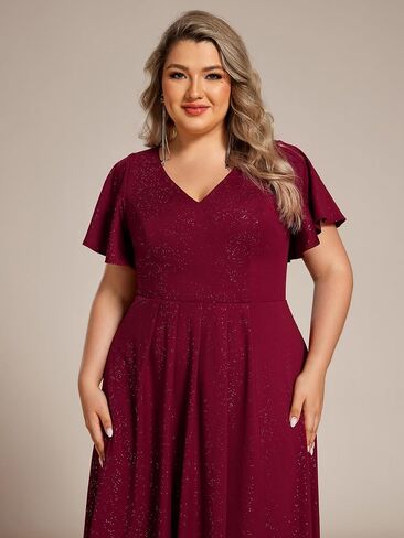 Ever-Pretty Plus Women's Short Sleeves V Neck Glitter Plus Size High Low Wedding Guest Dresses 71926-DA in Saudi Arabia