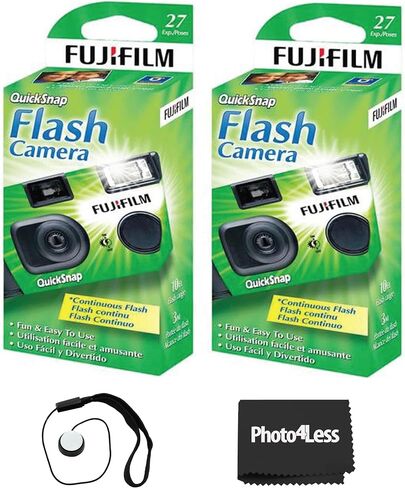 Fujifilm QuickSnap Flash 400 Disposable 35mm Camera (Pack of 2) Bundle with Hand Strap and Lens Cleaning Cloth in Saudi Arabia