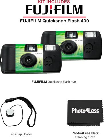 Fujifilm QuickSnap Flash 400 Disposable 35mm Camera (Pack of 2) Bundle with Hand Strap and Lens Cleaning Cloth in Saudi Arabia