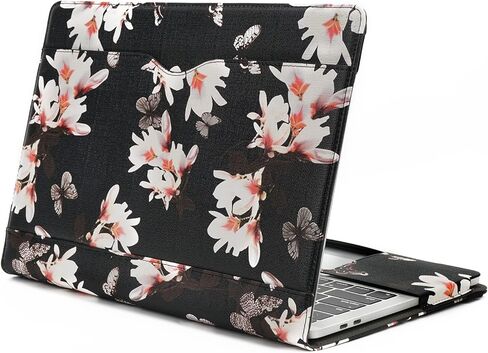 TYTX متوافق مع حقيبة MacBook Pro الجلدية مقاس 13 بوصة 2016-2022 (A1989 A1706 A1708 A2159 A2289 A2251 A2338 M1 M2) غطاء حماية قابل للطي لجهاز الكمبيوتر المحمول (MacBook Pro 13 الجديد، زهرة سوداء) in Kuwait