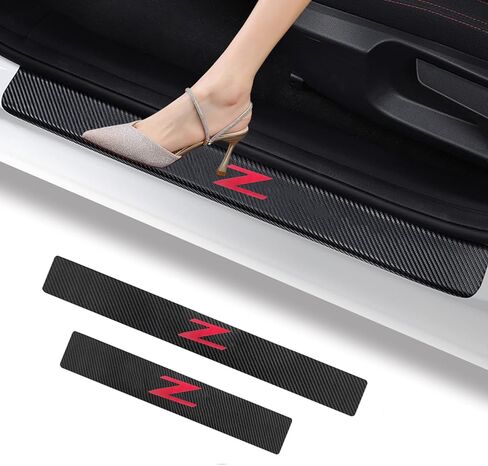 4 قطع من ألياف الكربون الأسود الأمامية/الخلفية لعتبة الباب، واقي دواسة الترحيب، غطاء عتبة الباب لـ 350Z 370Z Fairlady Z Z33 Z34 ملصق عتبة باب السيارة (أحمر) in Kuwait