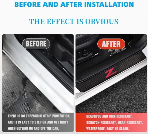 4 قطع من ألياف الكربون الأسود الأمامية/الخلفية لعتبة الباب، واقي دواسة الترحيب، غطاء عتبة الباب لـ 350Z 370Z Fairlady Z Z33 Z34 ملصق عتبة باب السيارة (أحمر) in Kuwait