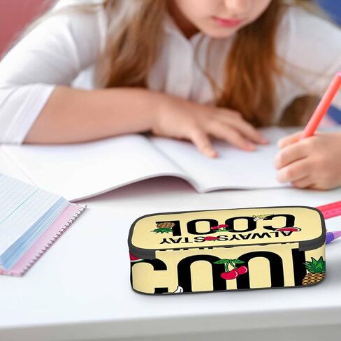 Cool Quote Pencil Case Always Stay Cool Quote Fruit Strawberry Pineapple Pencil Bag Pen Markers Pouch Holder Organizer for Boy Girl School Students in Saudi Arabia