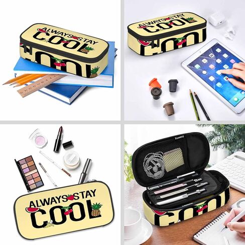 Cool Quote Pencil Case Always Stay Cool Quote Fruit Strawberry Pineapple Pencil Bag Pen Markers Pouch Holder Organizer for Boy Girl School Students in Saudi Arabia