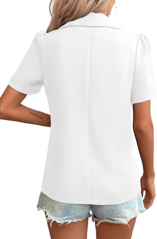 2024 Summer Womens Short Puff Sleeve Fully Lined Blazer Double Breasted Lightweight Casual Office Jackets in Kuwait