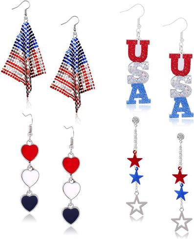 American Flag Earrings for Women 4th of July Earrings Patriotic Star Drop Dangle Earrings for Girls Independence Day Gift Pack of 4 Pairs in Saudi Arabia