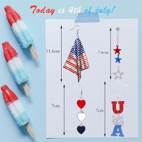 American Flag Earrings for Women 4th of July Earrings Patriotic Star Drop Dangle Earrings for Girls Independence Day Gift Pack of 4 Pairs in Saudi Arabia