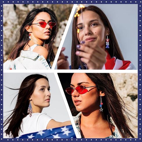 American Flag Earrings for Women 4th of July Earrings Patriotic Star Drop Dangle Earrings for Girls Independence Day Gift Pack of 4 Pairs in Saudi Arabia