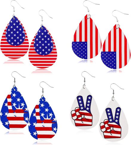 American Flag Earrings for Women 4th of July Earrings Patriotic Star Drop Dangle Earrings for Girls Independence Day Gift Pack of 4 Pairs in Saudi Arabia
