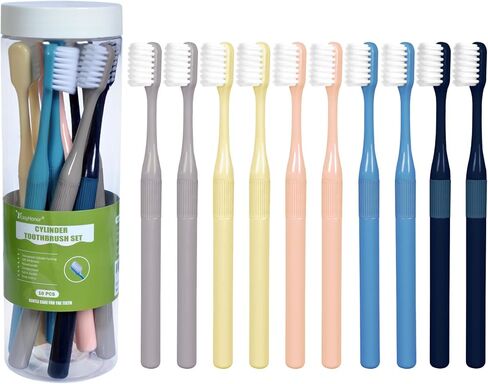 EasyHonor Cylinder Toothbrush, Soft Manual Toothbrush with Silk Bristles, Gentle Cleaning Toothbrush for Sensitive Teeth and Gums, Compact Head, Packaged in A Clear Cylinder. (10 Pcs) in Kuwait