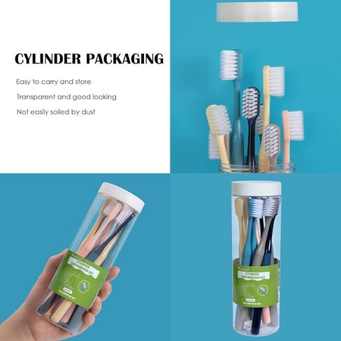 EasyHonor Cylinder Toothbrush, Soft Manual Toothbrush with Silk Bristles, Gentle Cleaning Toothbrush for Sensitive Teeth and Gums, Compact Head, Packaged in A Clear Cylinder. (10 Pcs) in Kuwait