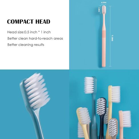 EasyHonor Cylinder Toothbrush, Soft Manual Toothbrush with Silk Bristles, Gentle Cleaning Toothbrush for Sensitive Teeth and Gums, Compact Head, Packaged in A Clear Cylinder. (10 Pcs) in Kuwait