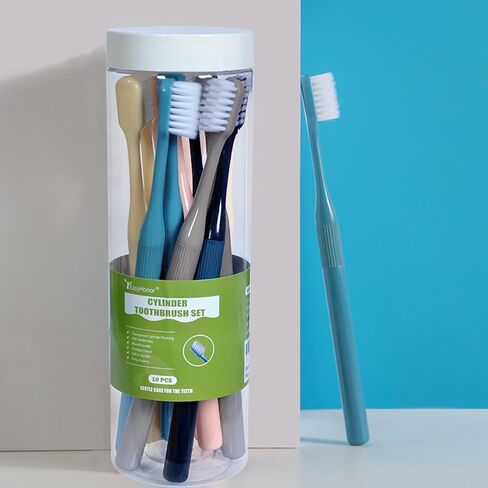 EasyHonor Cylinder Toothbrush, Soft Manual Toothbrush with Silk Bristles, Gentle Cleaning Toothbrush for Sensitive Teeth and Gums, Compact Head, Packaged in A Clear Cylinder. (10 Pcs) in Kuwait