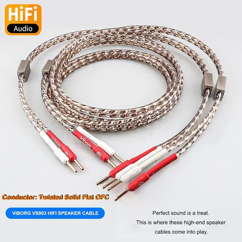 Viborg زوج VS903 سلك مكبر صوت ممتاز (نحاس مسطح صلب ملتوي)، 17AWG(1.0 مم2) كابلات مكبر صوت ديناميكية عالية الطرف مع قابس الموز النحاسي النقي VB401 للمسرح المنزلي (8.2FT/2.5M) in Kuwait