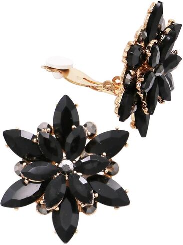 Rosemarie & Jubalee Women's Stunning Crystal Rhinestone Blooming Flower Statement Clip On Style Earrings, 1.62" in Saudi Arabia