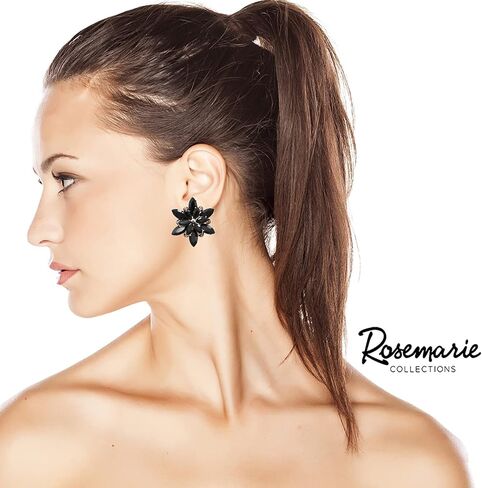 Rosemarie & Jubalee Women's Stunning Crystal Rhinestone Blooming Flower Statement Clip On Style Earrings, 1.62" in Saudi Arabia