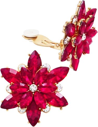 Rosemarie & Jubalee Women's Stunning Crystal Rhinestone Blooming Flower Statement Clip On Style Earrings, 1.62" in Saudi Arabia