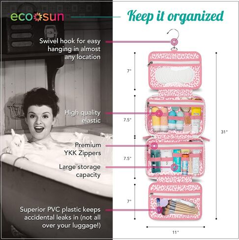 Hanging Travel Toiletry Bag — Designed in Hawaii — Water-resistant Travel Organizer for Bathroom Accessories (Tropical Vacay) in Kuwait