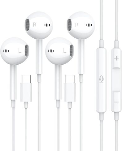 2 Pack USB C Headphones for iPhone 15 Pro Max iPad, Wired Earbuds with Microphone HiFi Stereo Surround Sounds Volume Contorl Compatible for Samsung S24 Ultra S23 S22 S21 S20 Pixel 8 7 6 in Saudi Arabia
