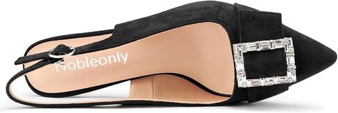 حذاء NobleOnly بمقدمة مدببة وكعب متوسط ​​للقطط للنساء بإبزيم من الخلف حذاء سهل الارتداء من حجر الراين حذاء كريستالي بكعب 2.6 بوصة in Kuwait