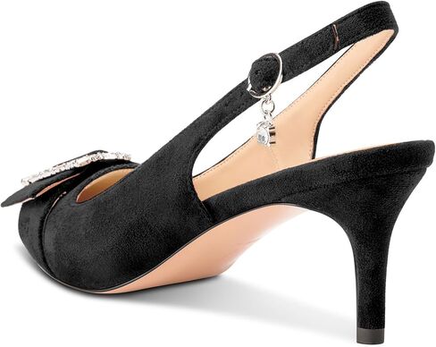 حذاء NobleOnly بمقدمة مدببة وكعب متوسط ​​للقطط للنساء بإبزيم من الخلف حذاء سهل الارتداء من حجر الراين حذاء كريستالي بكعب 2.6 بوصة in Kuwait