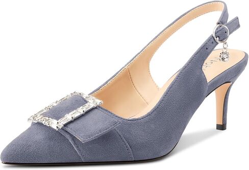 NobleOnly Close Pointed Toe Mid Kitten Heels for Women Buckle Slingback Pumps Slip-on Dress Rhinestone Crystal Shoes 2.6 Inches Heels in Saudi Arabia