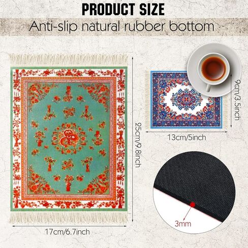 Hushee 4 Pcs Vintage Mini Mouse Pad Coasters Oriental Mousepad Floral Style Funny Desk Mat Coasters Graduation Gift for Boho Doll House Rug with Anti Slip Rubber Base for Desk(Classic Style) in Kuwait