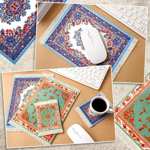Hushee 4 Pcs Vintage Mini Mouse Pad Coasters Oriental Mousepad Floral Style Funny Desk Mat Coasters Graduation Gift for Boho Doll House Rug with Anti Slip Rubber Base for Desk(Classic Style) in Kuwait