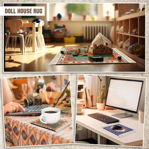 Hushee 4 Pcs Vintage Mini Mouse Pad Coasters Oriental Mousepad Floral Style Funny Desk Mat Coasters Graduation Gift for Boho Doll House Rug with Anti Slip Rubber Base for Desk(Classic Style) in Kuwait