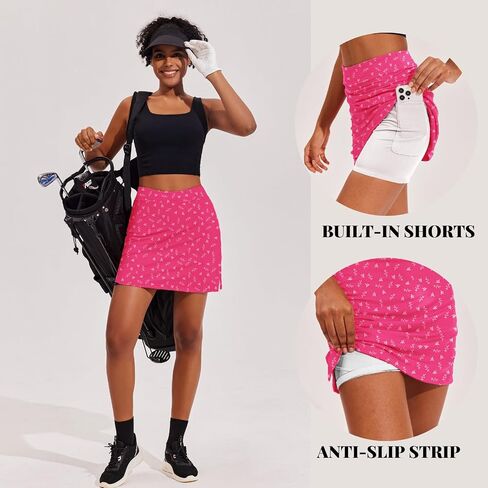 Ekouaer Skort Golf Skirts for Women Tennis Athletic Skirt Inner Shorts Pocket Floral Running Workout Sports Skorts,Hot Pink Print XXL in Saudi Arabia