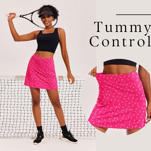 Ekouaer Skort Golf Skirts for Women Tennis Athletic Skirt Inner Shorts Pocket Floral Running Workout Sports Skorts,Hot Pink Print XXL in Saudi Arabia